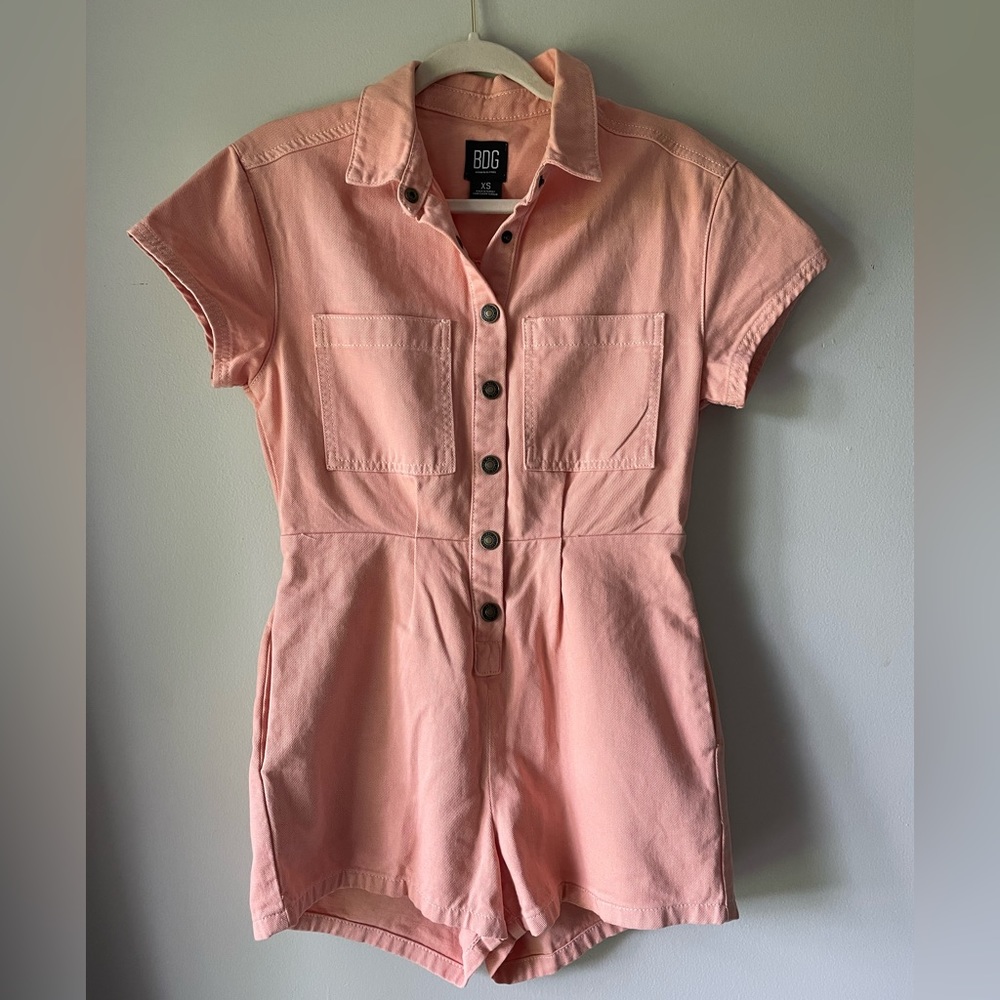 Urban Outfitters BDG Snap Buttons short sleeve coral romper